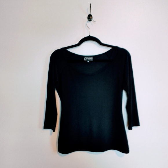 Dance america simple black half sleeve top, stretchy size medium - Picture 1 of 3
